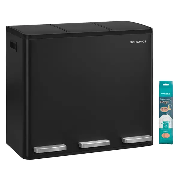 Cos de gunoi reciclare, Pary, Songmics, Negru, 62x35.3x54 cm