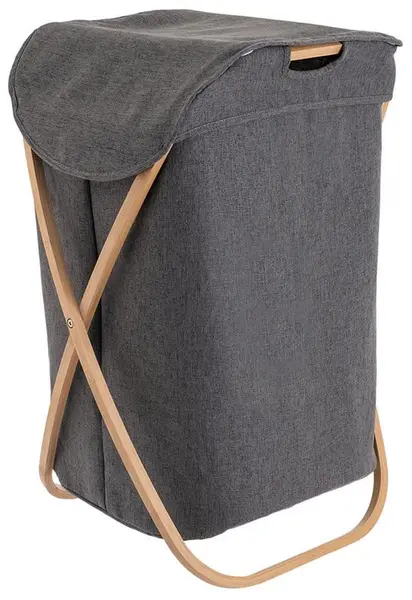 Coș de rufe Estia - Bamboo Essentials, pliabil, 40 x 40 x 70 cm, gri
