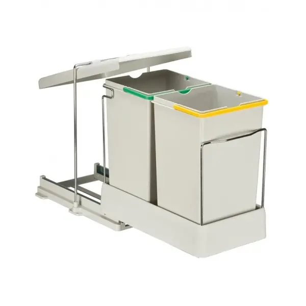 Cos Gunoi Model 21550, 273 x 430 x 430 mm, 2 Cuve x14 L, Finisaj Gri