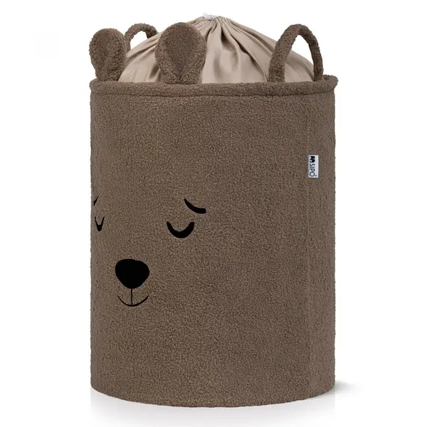 Cos pliabil cu manere rezistente Premium Fluffy Toy Boucle Bear Brown 43 litri