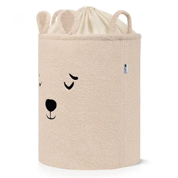 Cos pliabil cu manere rezistente Premium Fluffy Toy Boucle Bear Beige 43 litri