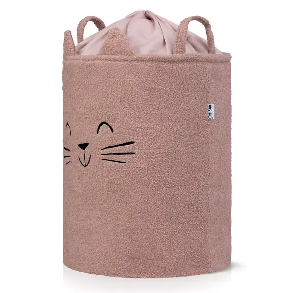 Cos pliabil cu manere rezistente Premium Fluffy Toy Boucle Cat Pink 43 litri