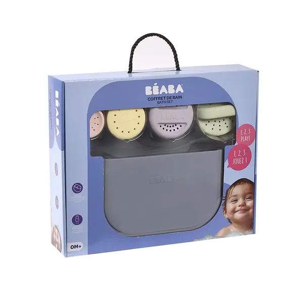 Cos silicon Beaba cu jucarii de baie Pebble