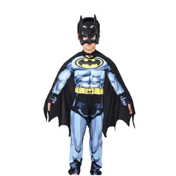 Costum Batman cu muschi pentru copii, L, 7-9 ani, 120-130 cm