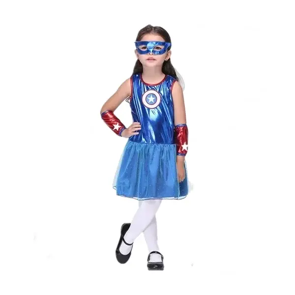 Costum Captain America fete, Albastru, 3-5 ani, 100-110 cm