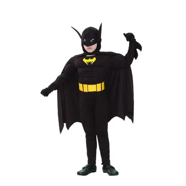 Costum carnaval Batman cu muschi pentru copii, 3 -5 ani, 90-110 cm, negru