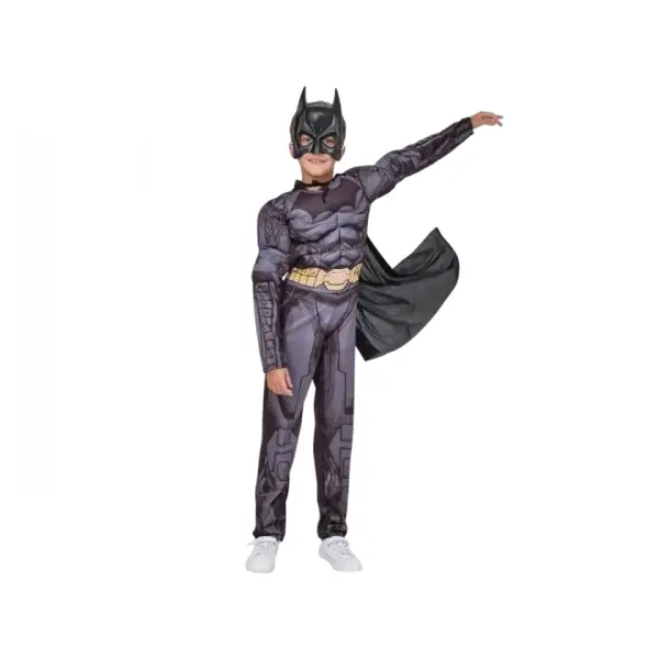 Costum carnaval Batman cu muschi pentru copii DEPOX , L, 7-9 ani, 120-130 cm, gri