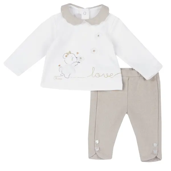Costum copii Chicco, bluza si pantaloni, bej, 75714-65MFCO