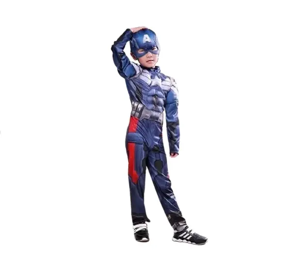 Costum cu muschi carnaval Captain America, 7-9 ani , 120-130 cm