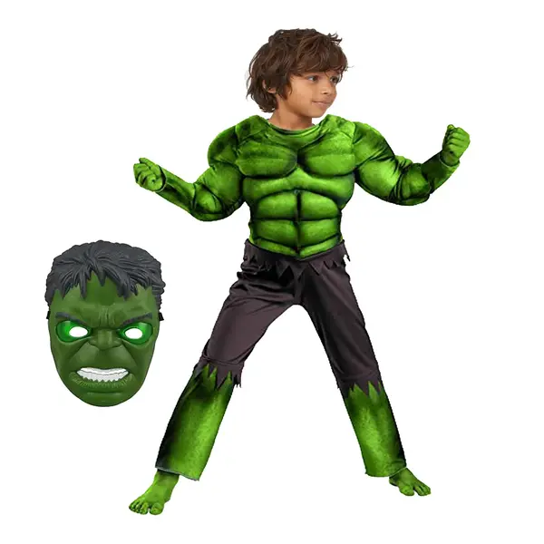 Costum cu muschi Hulk pentru copii, Infinity War, masca inclusa, 110-120 cm, 5-7 ani