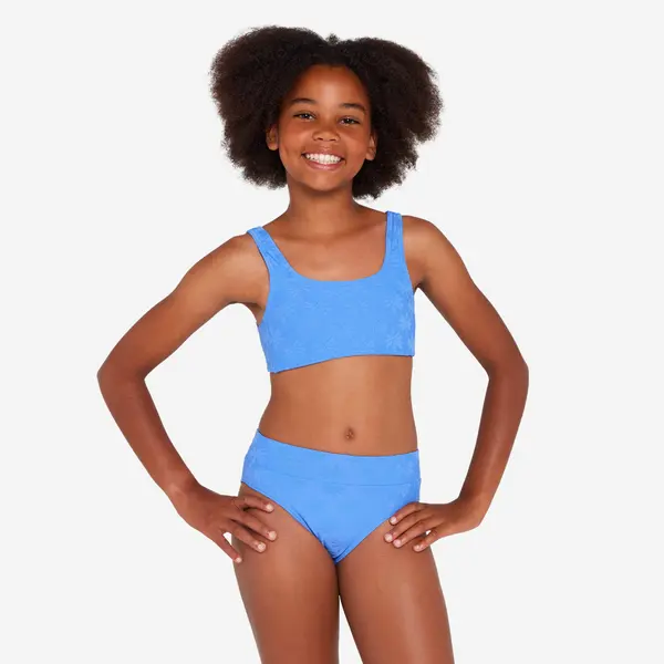 Costum de baie 2 piese surf bustieră talie înaltă 500 Lao Miami Lavandă Fete