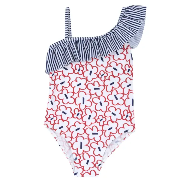 Costum de baie copii Chicco intreg, alb cu rosu, 07253-66MC
