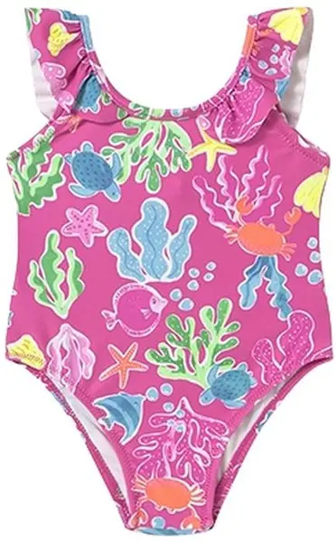 Costum de baie întreg pentru bebeluși Mayoral - Lumea mării, fucsie, 6 luni