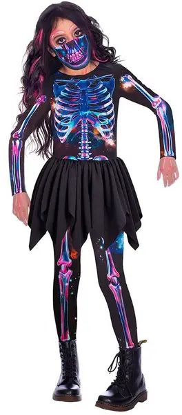 Costum de carnaval pentru copii Amscan - Neon skeleton, 3-4 ani, pentru o fată
