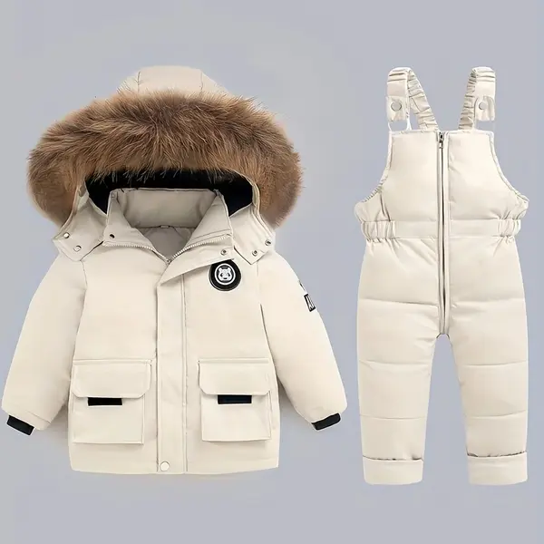 Costum de iarnă pentru băieți și fete pentru schi - bej / 2ani