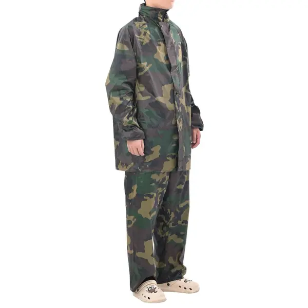 Costum de ploaie, 2 piese, imprimeu camuflaj, cu gluga, xl