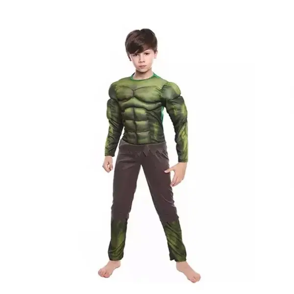 Costum Hulk cu muschi pentru copii, carnaval, marime 3-5 ani