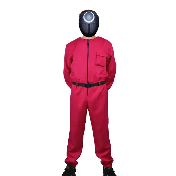 Costum pentru adulti, Jocul Calamarului, model Cerc, marimea L, rosu, centura inclusa