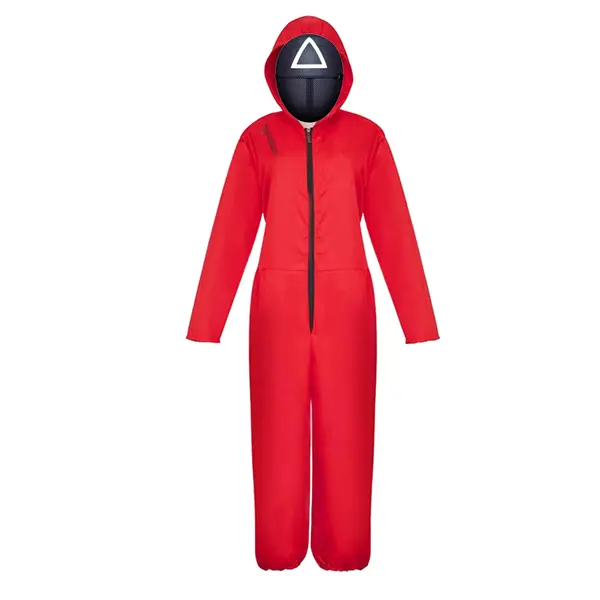 Costum pentru adulti, Squid Game, model Triunghi, marimea L, rosu