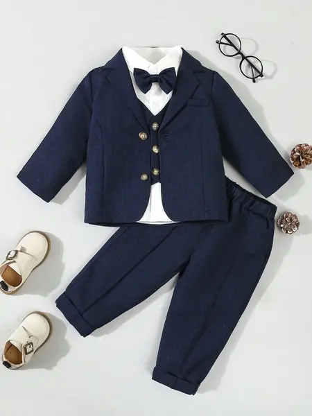 Costum pentru bebelusi - albastru marin / 2-3ani