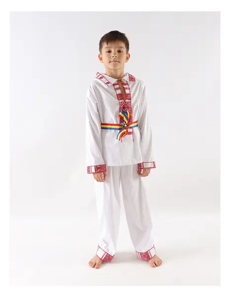 Costum popular baieti 3 piese rosu M1