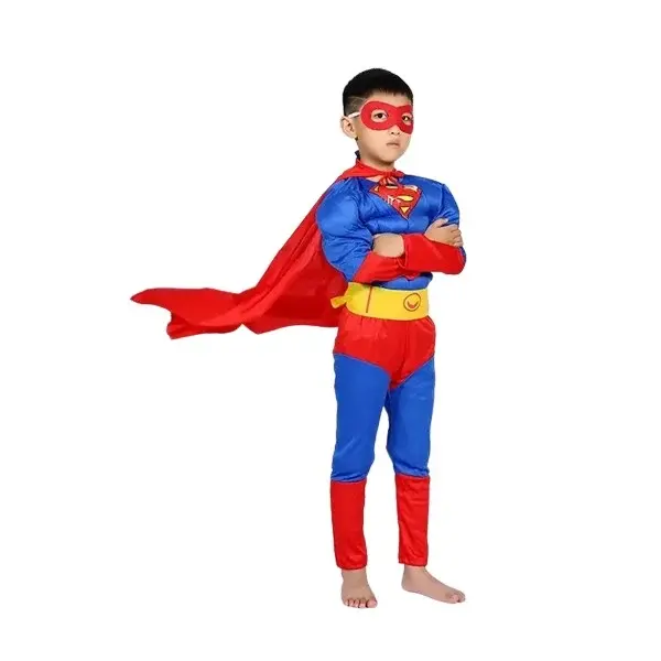 Costum Superman cu muschi, 7-9 ani , Albastru , Halloween