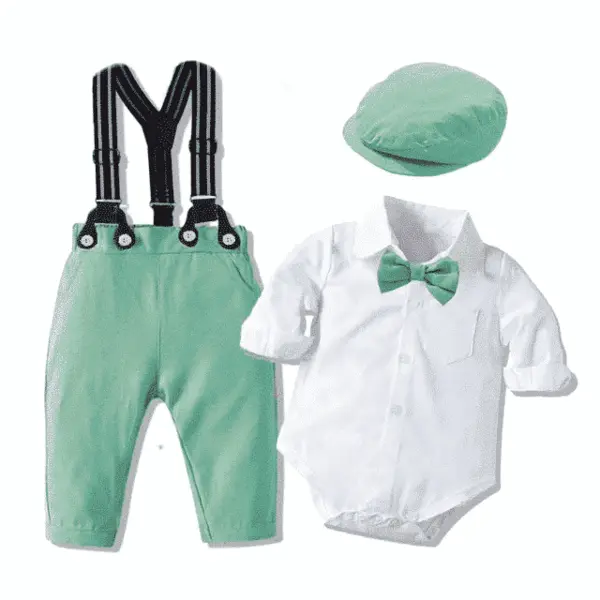 Costum Verde Baieti Cu Bretele Darius - 3-6 luni