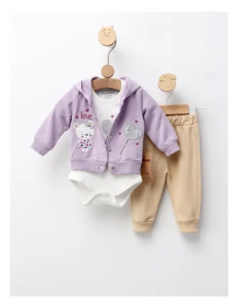 Costumas 3 piese, Loving Bear, mov-crem