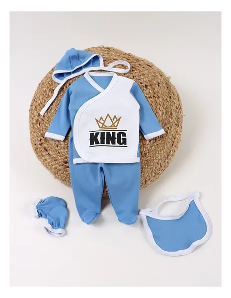 Costumas 5 piese, King, alb-albastru