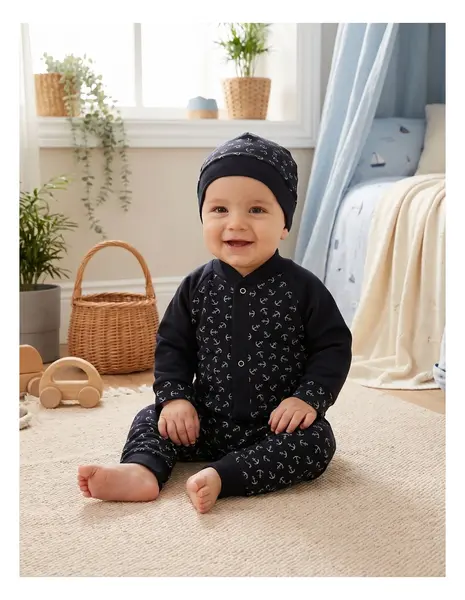 Costumas bebe, bumbac 3 piese, bleumarin