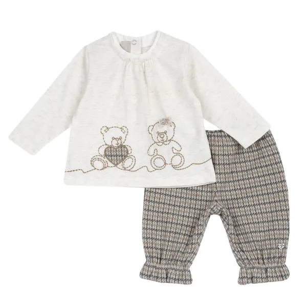 Costumas bluza si pantaloni bebe Chicco, Bej cu model, 00111-69MFCO