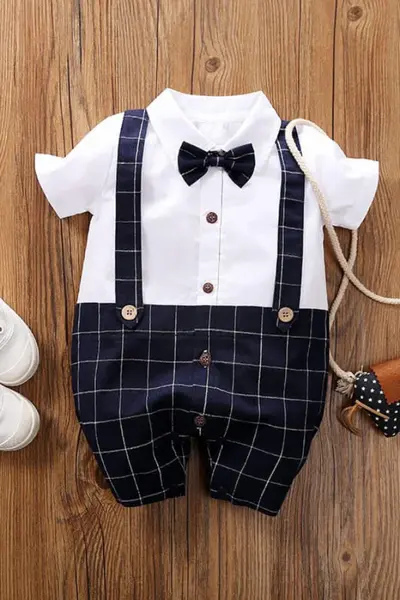 Costumas cu maneca scurta 100% bumbac GENTLE-BOY - bleumarin / 6-9 luni (73 cm)