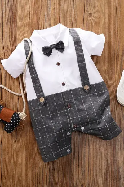 Costumas cu maneca scurta 100% bumbac GENTLE-BOY - gri / 3-6 luni (66 cm)