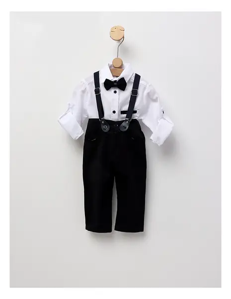 Costumas elegant cu papion, EFBEY alb-bleumarin