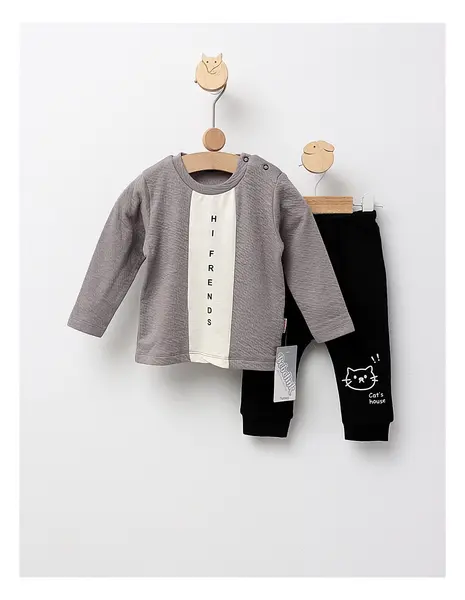 Costumas Hi Friends, model gri inchis-negru