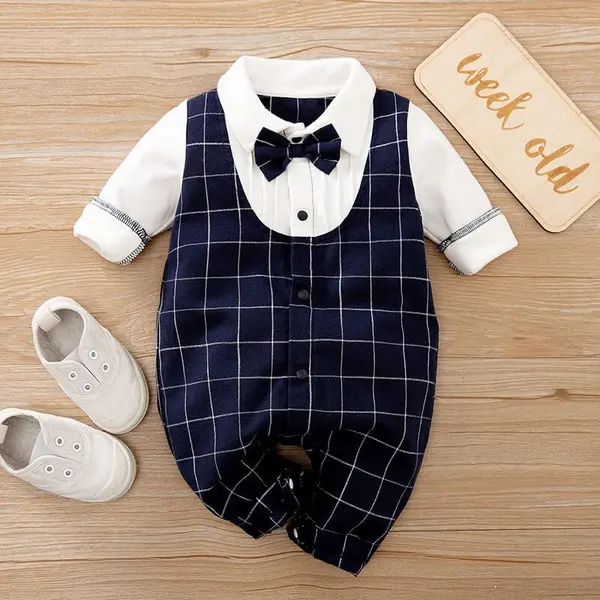 Costumas tip salopeta 100% bumbac GENTLE-BOY - bleumarin / 12-24 luni (90 cm)