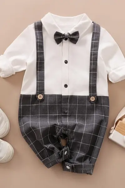 Costumas tip salopeta 100% bumbac GENTLE-BOY - gri / 9-12 luni (80 cm)