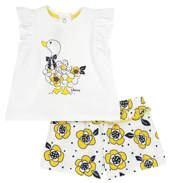 Costumas tricou si pantaloni Chicco, Alb Cu Galben, 75809-66MFCO