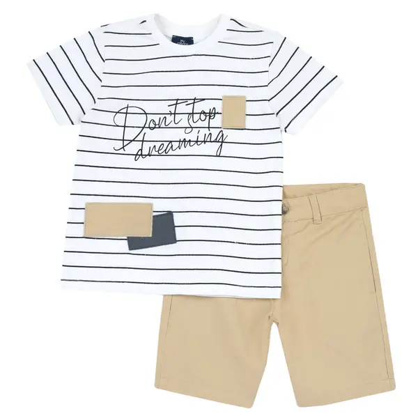 Costumas tricou si pantaloni Chicco, Bej Cu Model, 75785-66MC