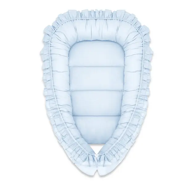 Cosulet bebelus, MimiNu, Pentru dormit, Baby Nest 55 x 75 cm, Cu Volanase, Husa 100% bumbac, Din bumbac certificat Oeko Tex Standard 100, Colectia Royal, Blue
