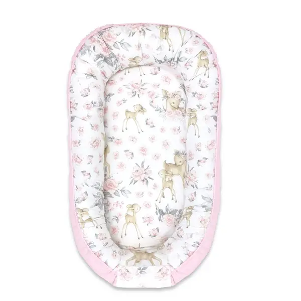Cosulet bebelus pentru dormit Baby Nest 105x66 cm Velvet Sweet Deer Pink MimiNu