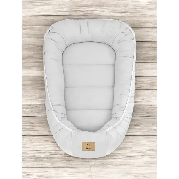 Cosulet pentru bebelusi Qmini Gray Baby Nest 55x75 cm, husa din muselina dubla