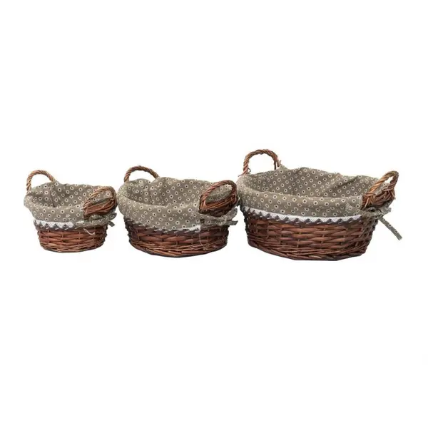 Cosuri de Rachita Rotunde, cu Manere, Material Textil, Maro Inchis, 3 Bucati