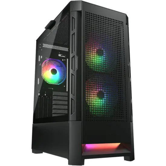 Cougar Carcasa pentru PC, COUGAR, Duoface RGB Black, Turn Mid, Panou frontal cu flux de aer, 2 x 140 mm, 1 ventilatoare ARGB de 120 mm, Panoul din stanga TG, Negru