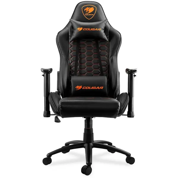 Cougar Scaun gaming Cougar Outrider, perna pentru cap si lombara, reglarea inaltimii pistonului de ridicare, Negru-Portocaliu