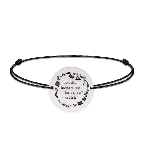 Courage - Bratara personalizata snur "90% din invatare este incurajare" din argint 925
