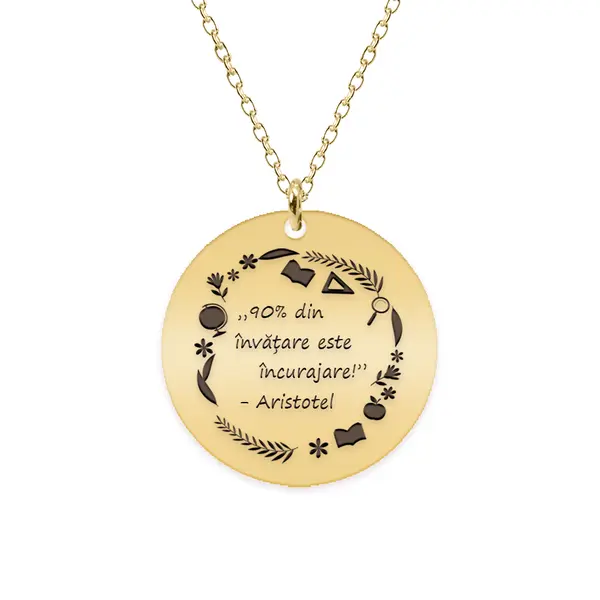 Courage - Colier personalizat "90% din invatare este incurajare" din argint 925 placat cu aur galben 24K