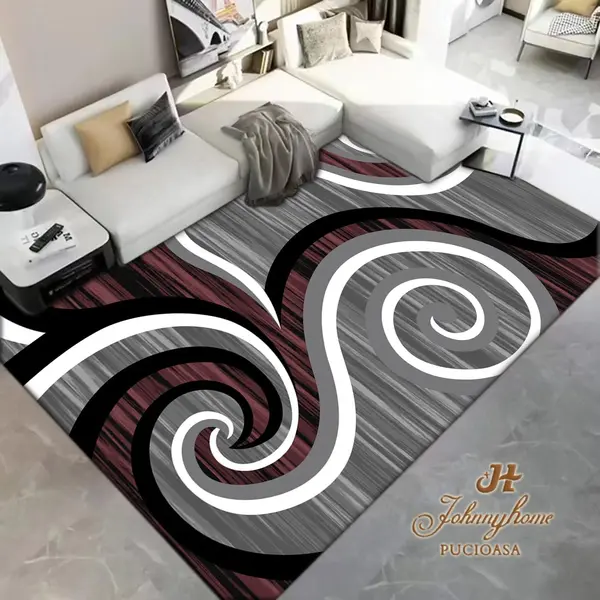 Covor 150x230cm pentru Dormitor si Living, Gri - Rosu