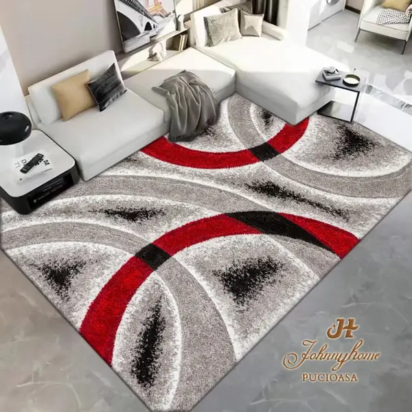 Covor 80x150cm pentru Dormitor si Living, Gri - Rosu