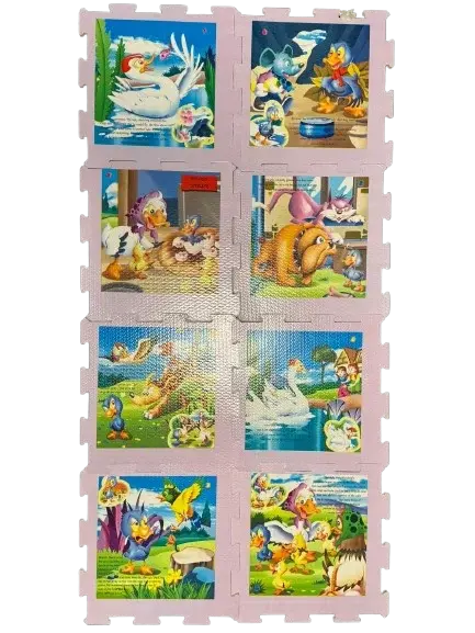 Covor de joaca tip puzzle cu animale basme,spuma,multicolor,8 piese,mov